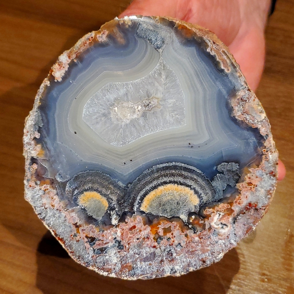 Gorgeous Banded Agate. Colors: Blue, gray, cream, tan and pink